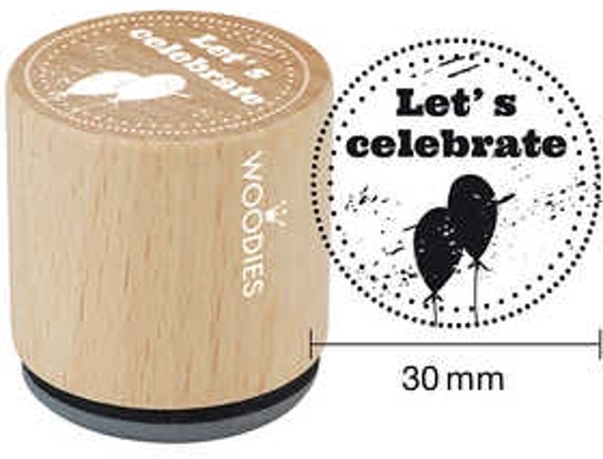 Houten stempel, d: 30 mm, h: 35 mm, Lets celebrate , 1stuk [HOB-32351]